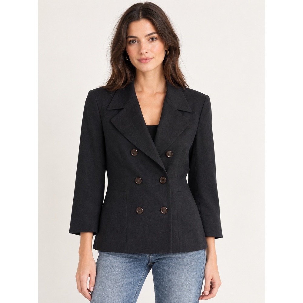 Oleg Cassini Black Wool Double Breasted Blazer Jacket Size 8 Style 6601-1